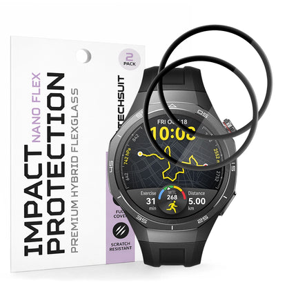 Film de protection Techsuit Nano Flex pour Huawei Watch GT 5 Pro 46mm, Set de 2 pièces, Plastique, Noir