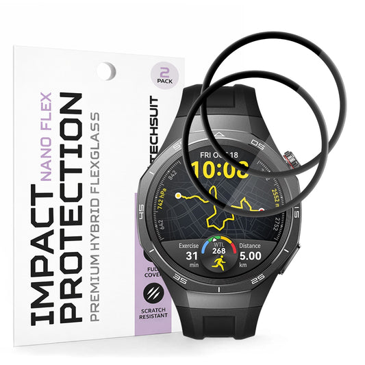 Film de protection Techsuit Nano Flex pour Huawei Watch GT 5 Pro 46mm, Set de 2 pièces, Plastique, Noir
