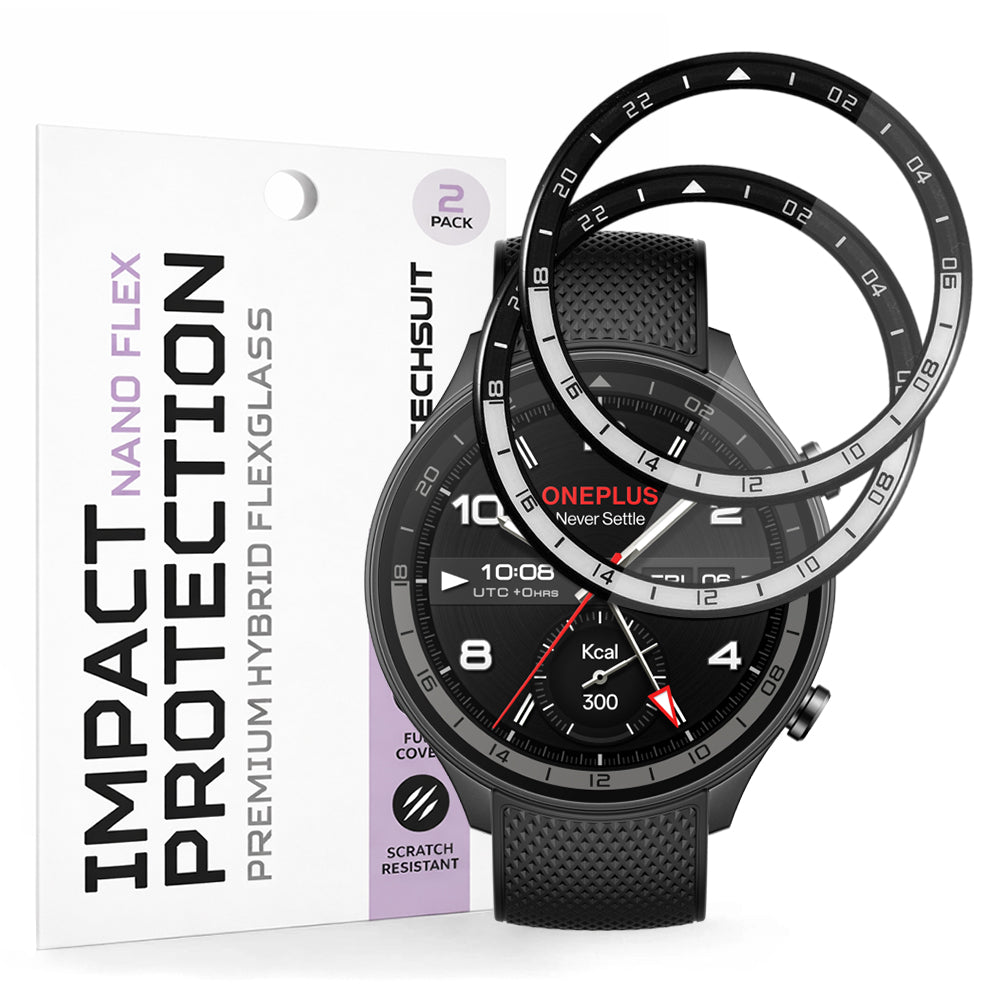 Film de protection Techsuit Nano Flex pour OnePlus Watch 2R, Set de 2 pièces, Plastique, Noir