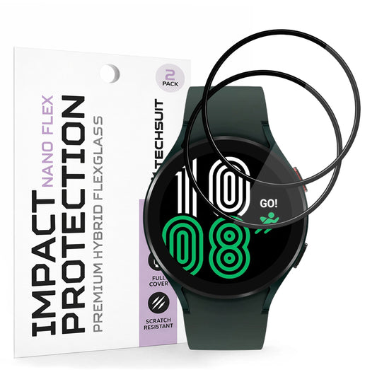 Film de protection Techsuit Nano Flex pour Samsung Galaxy Watch4 44mm, Set de 2 pièces, Plastique, Noir