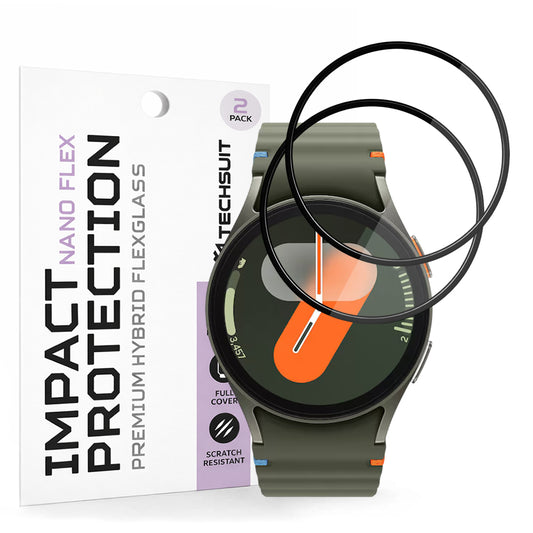 Film de protection Techsuit Nano Flex pour Samsung Galaxy Watch7 40mm, Set de 2 pièces, Plastique, Noir