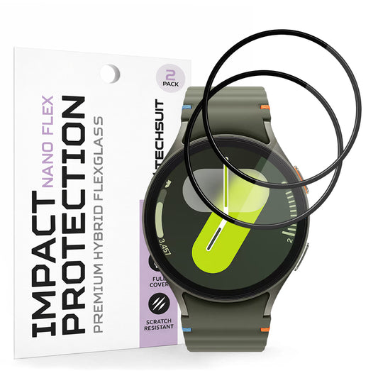 Film de protection Techsuit Nano Flex pour Samsung Galaxy Watch7 44mm, Set de 2 pièces, Plastique, Noir