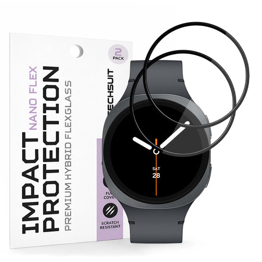 Film de protection Techsuit Nano Flex pour Samsung Galaxy Watch8 40mm, Set de 2 pièces, Plastique, Noir