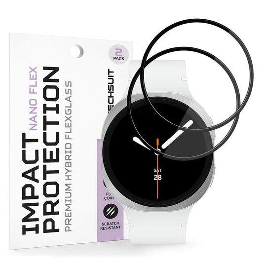 Film de protection Techsuit Nano Flex pour Samsung Galaxy Watch8 44mm, Set de 2 pièces, Plastique, Noir