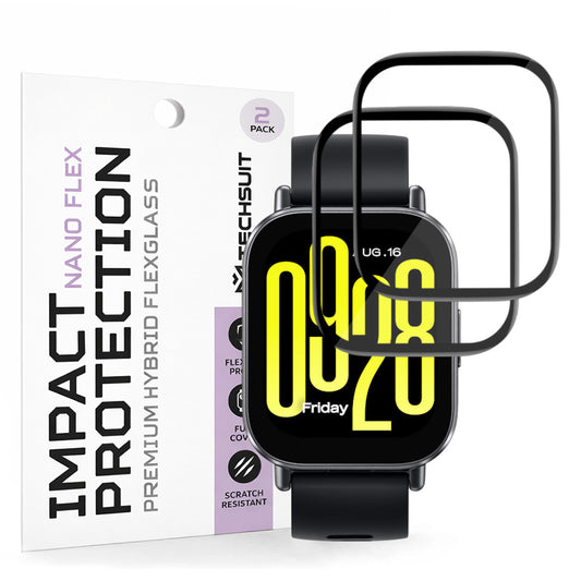 Film de protection Techsuit Nano Flex pour Xiaomi Redmi Watch 5 Active, Set de 2 pièces, Plastique, Noir