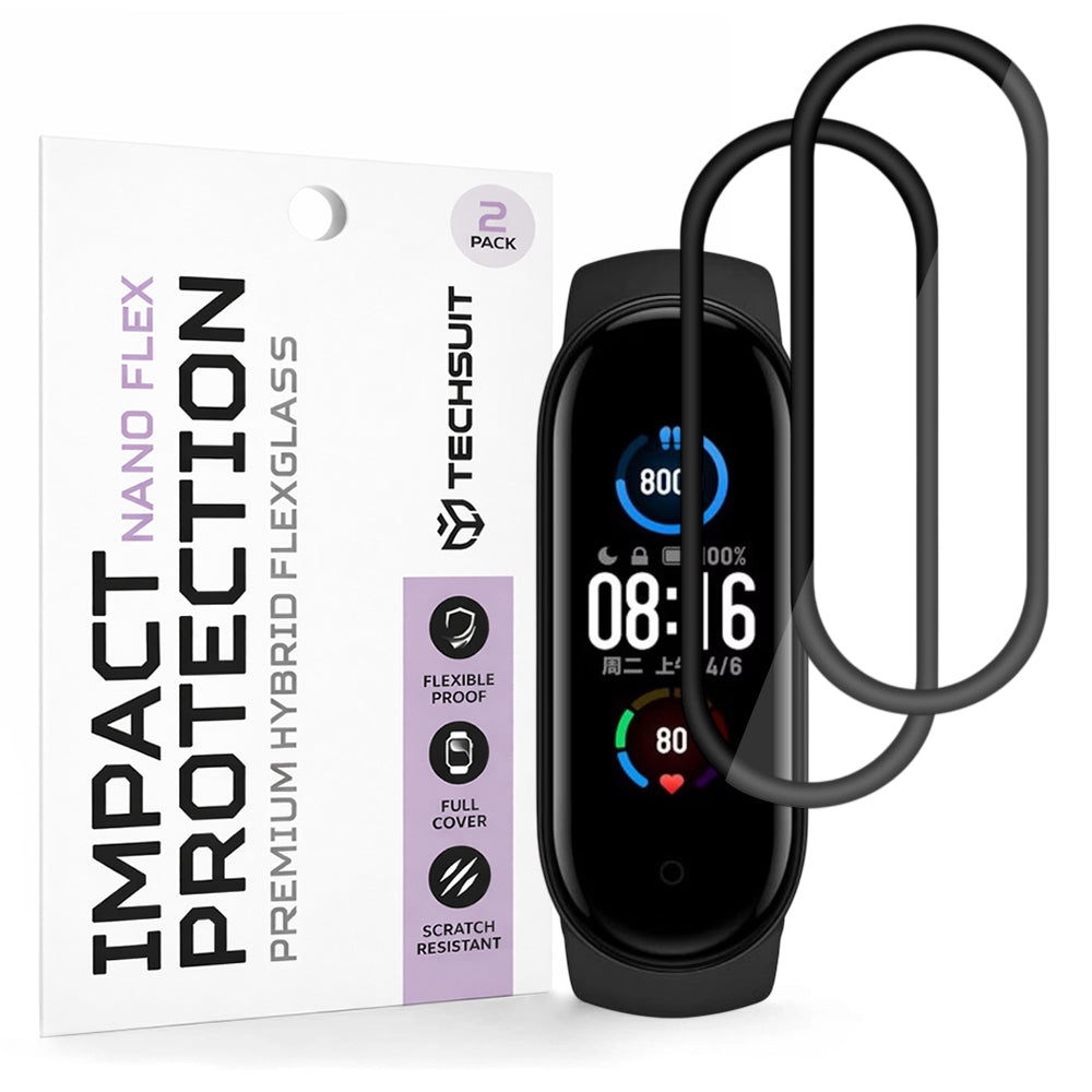 Film de protection Techsuit Nano Flex pour Xiaomi Smart Band 6 / 5, Set de 2 pièces, Plastique, Noir