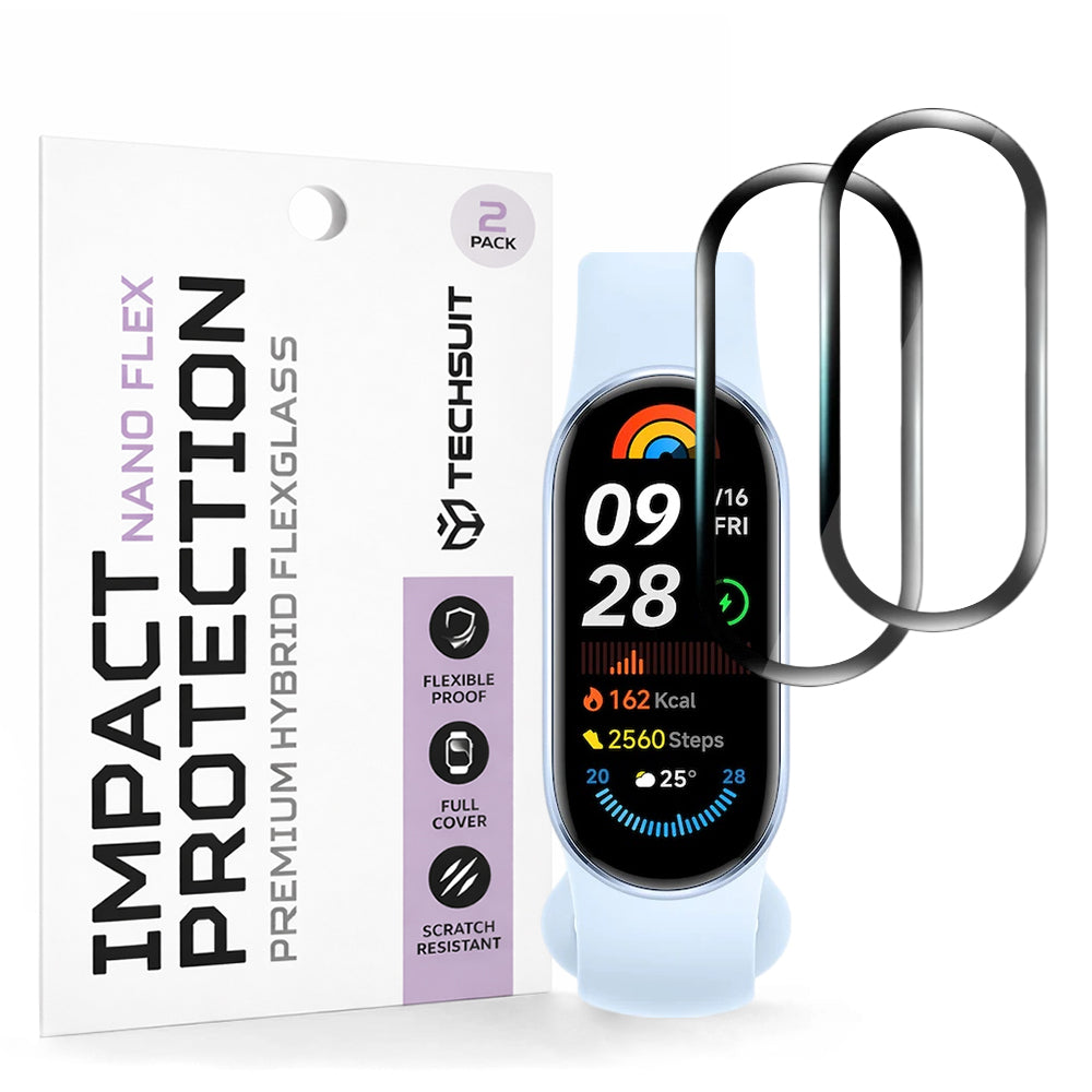 Film de protection Techsuit Nano Flex pour Xiaomi Smart Band 9, Lot de 2 pièces, Plastique, Noir