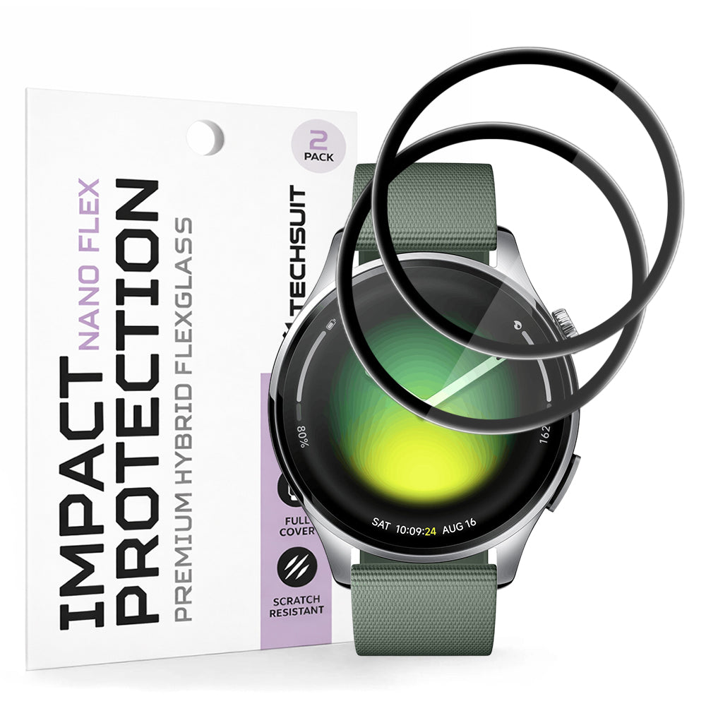 Film de protection Techsuit Nano Flex pour Xiaomi Watch 5, Set de 2 pièces, Plastique, Noir