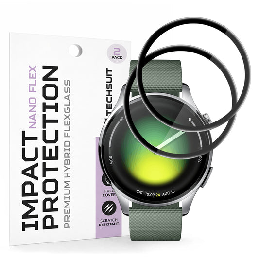 Film de protection Techsuit Nano Flex pour Xiaomi Watch 5, Set de 2 pièces, Plastique, Noir
