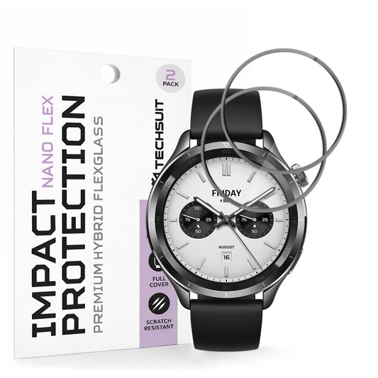 Film de protection Techsuit Nano Flex pour Xiaomi Watch S4, Set de 2 pièces, Plastique, Noir