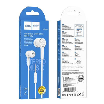 Mains libres 3.5mm HOCO M104, Blanc 