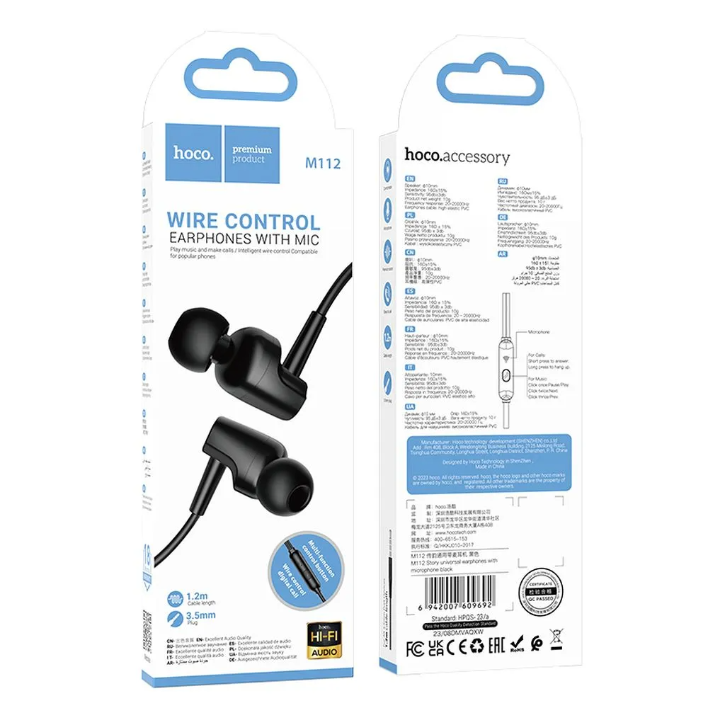 Handsfree 3.5mm HOCO M112, Black