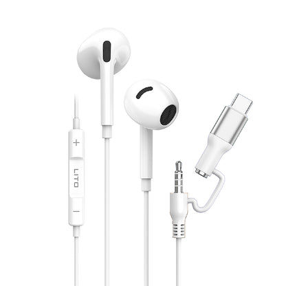 Handsfree 3.5mm / USB-C Lito LF03, Blanc