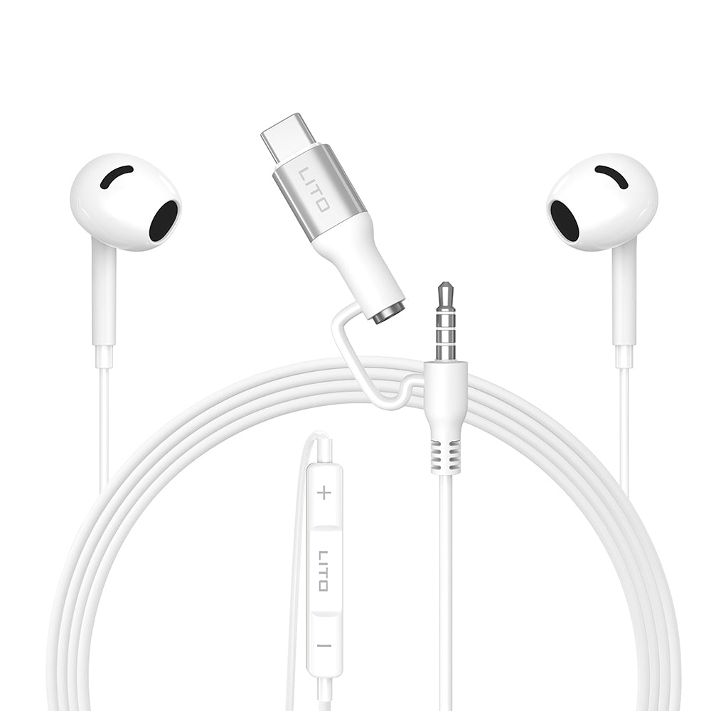 Handsfree 3.5mm / USB-C Lito LF03, Blanc
