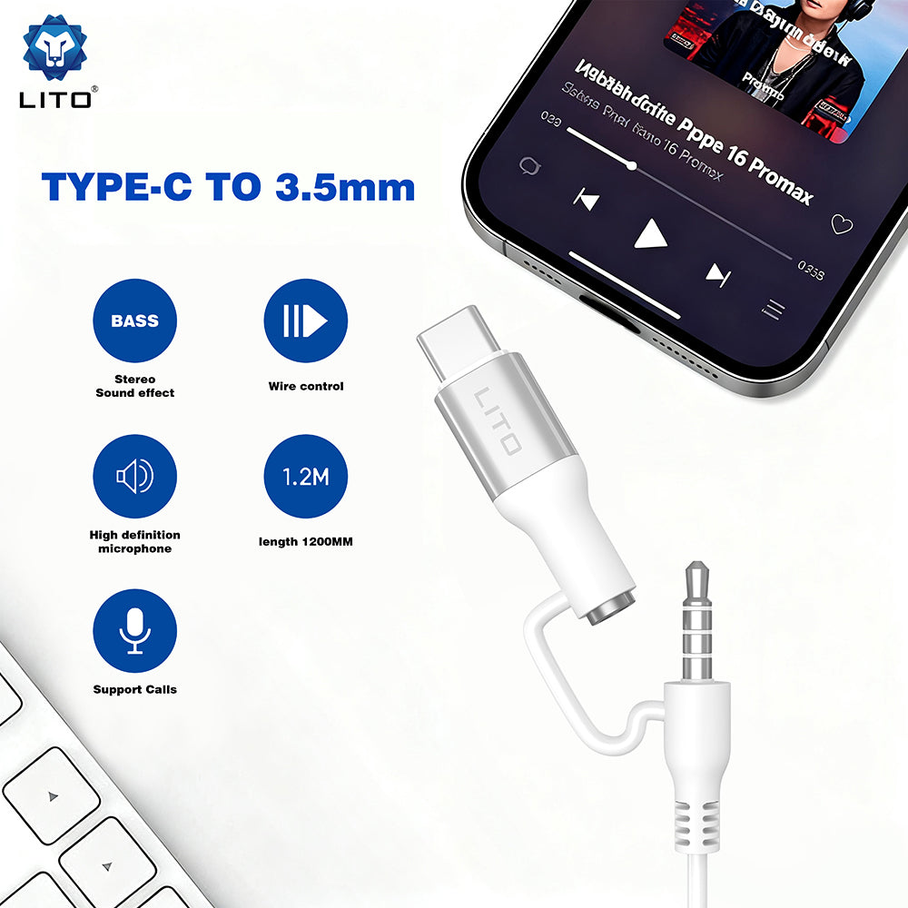 Handsfree 3.5mm / USB-C Lito LF03, Blanc