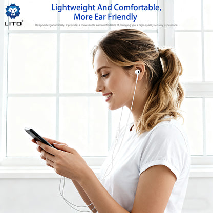 Handsfree 3.5mm / USB-C Lito LF03, Blanc