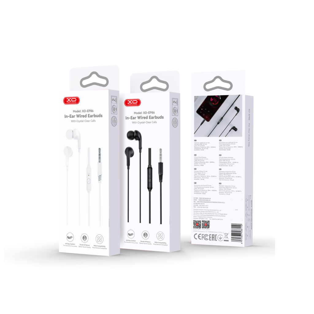 Écouteurs mains libres 3,5 mm XO Design EP86, Noir