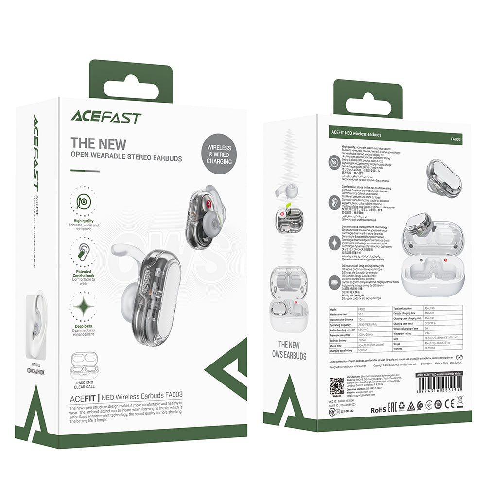 Kit mains libres Bluetooth Acefast Acefit Neo, TWS, Blanc