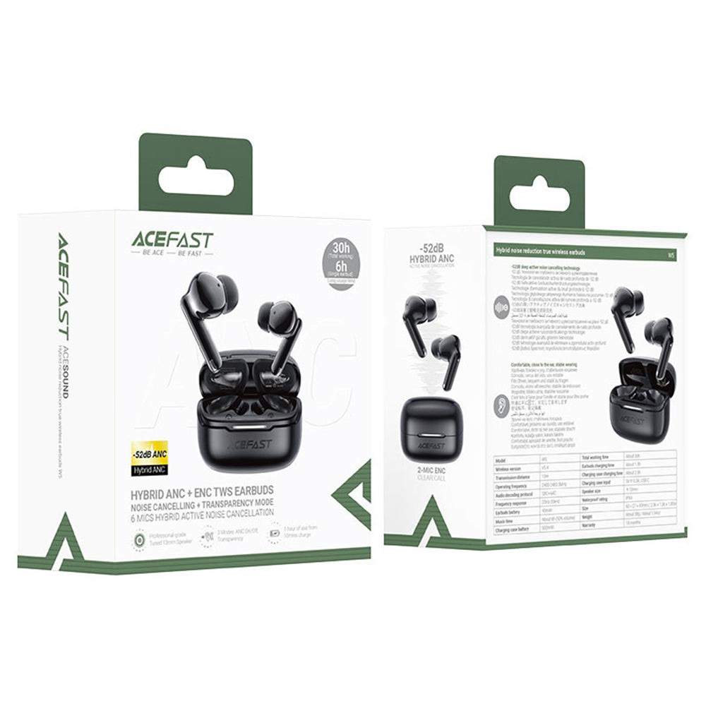 Écouteurs Bluetooth Acefast W5, TWS, ANC, Noir