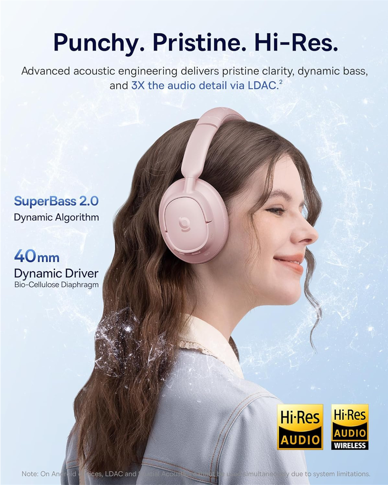 Kit mains libres Bluetooth Baseus Bass BH1 NC, MultiPoint, A2DP, ANC, Rose A0203704