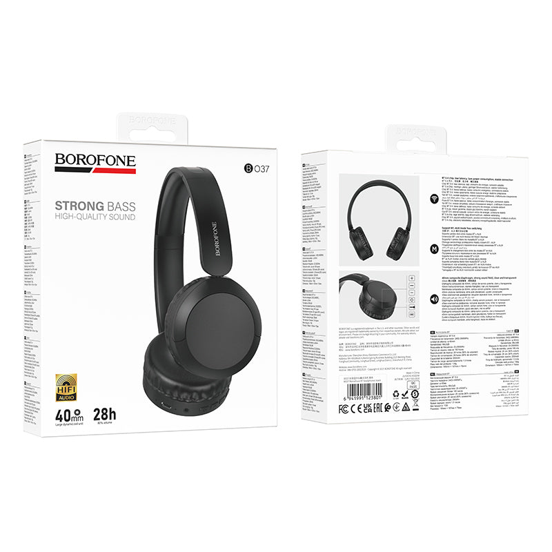 Casque Bluetooth Borofone BO37 Marvellous, A2DP, Noir