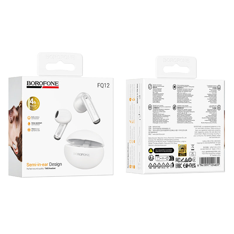 Casque Bluetooth Borofone FQ12 Nice, TWS, Blanc