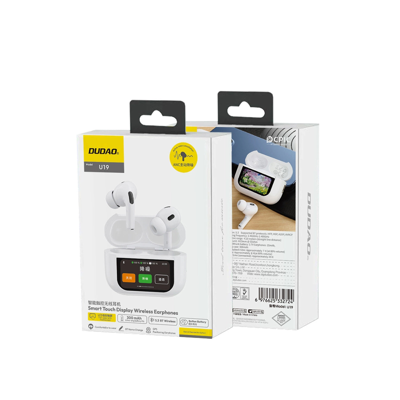 Kit mains libres Bluetooth Dudao U19 Display, TWS, Blanc