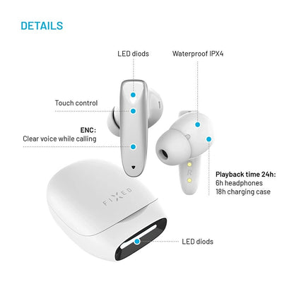 Écouteurs Bluetooth sans fil Fixed Pods, TWS, Blanc