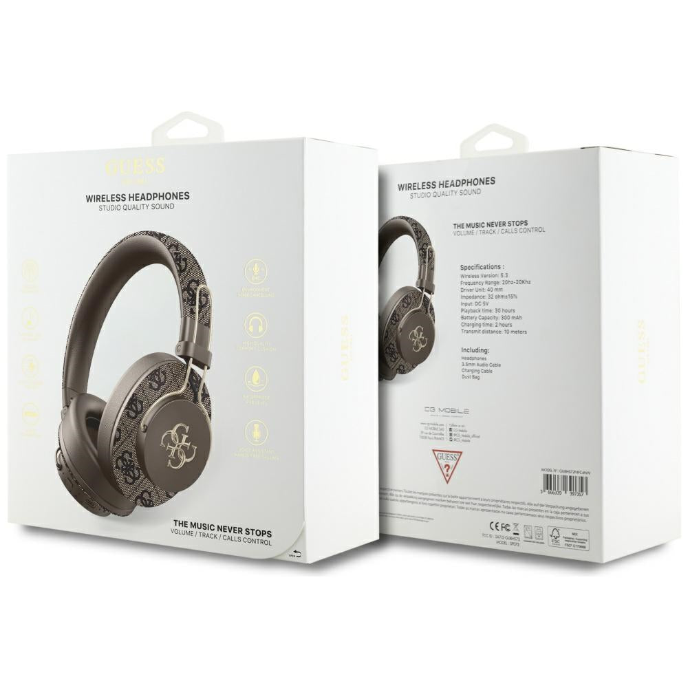 Kit mains libres Bluetooth Guess 4G avec logo métallique, A2DP, Marron