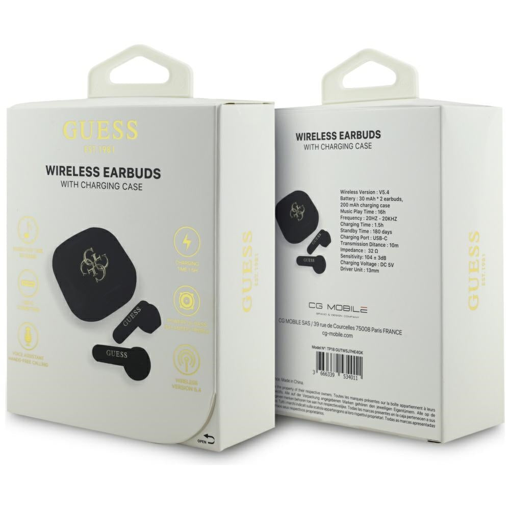 Handsfree Bluetooth Guess 4G Logo Métallique, TWS, Noir