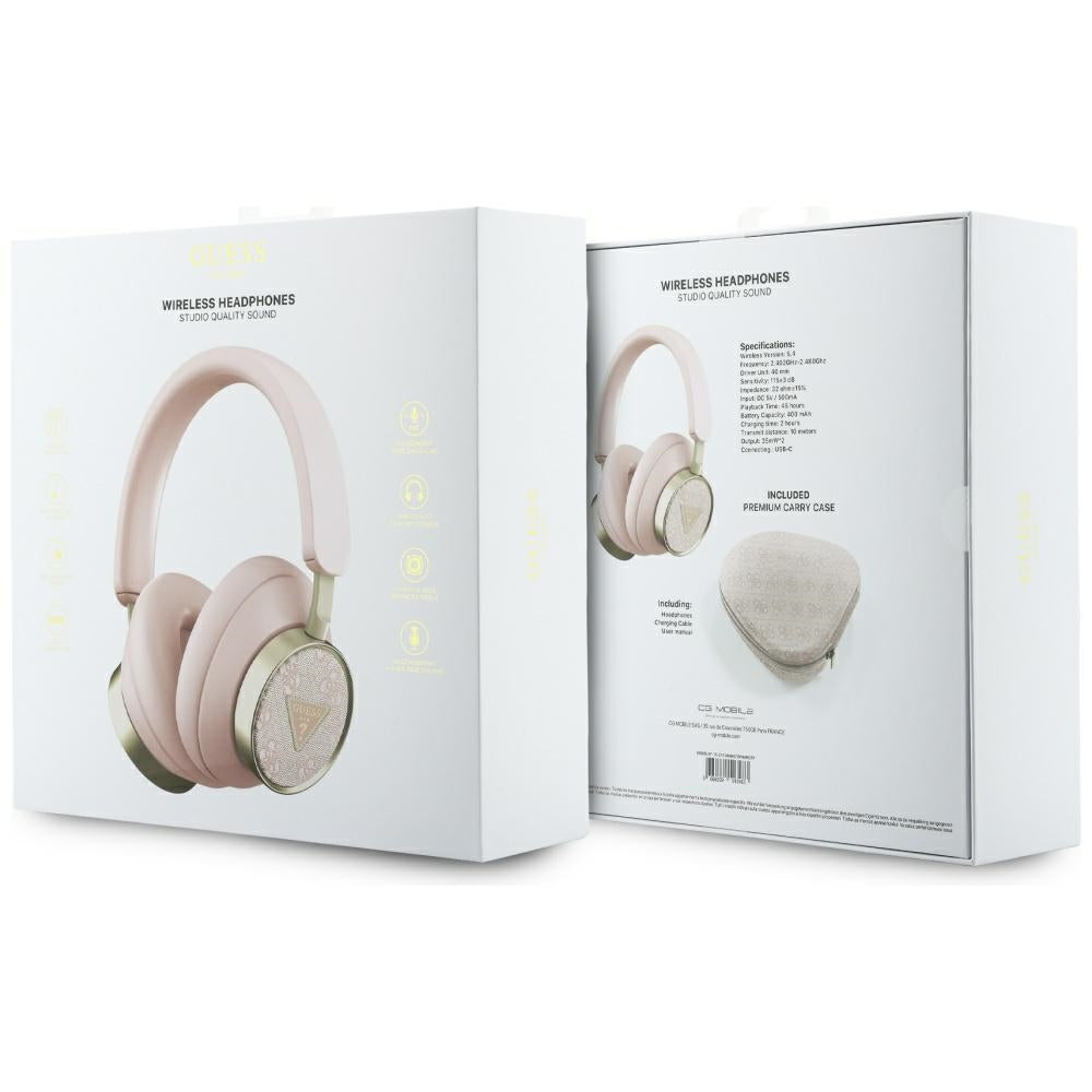 Kit mains libres Bluetooth Guess 4G Gold Triangle Logo, A2DP, Rose