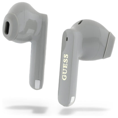Écouteurs Bluetooth Guess avec logo métallique allongé imprimé, TWS, Gris