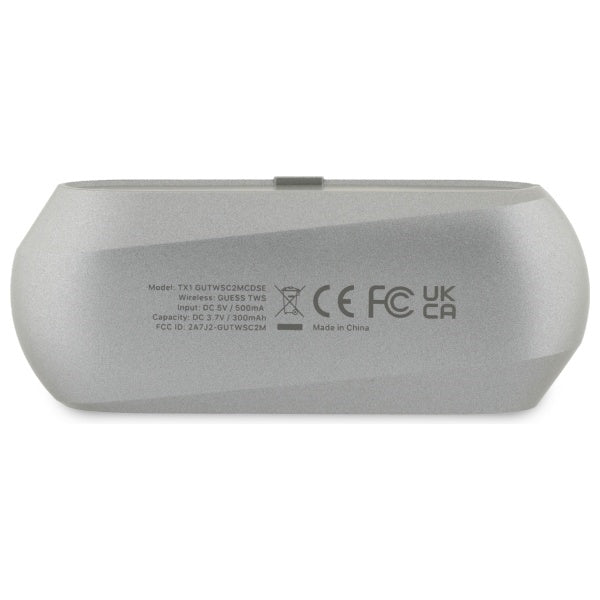 Écouteurs Bluetooth Guess avec logo métallique allongé imprimé, TWS, Gris