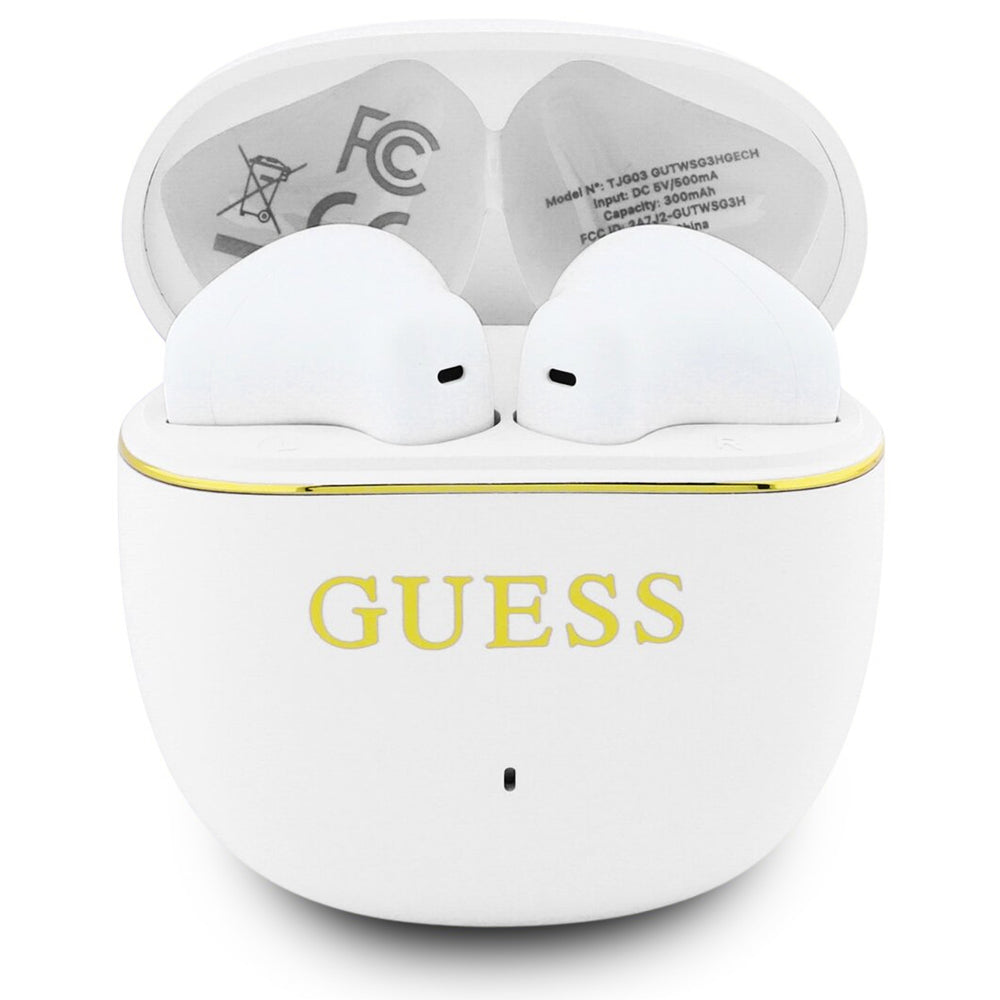 Kit mains libres Bluetooth Guess Glossy Gold Line Classic, TWS, Blanc