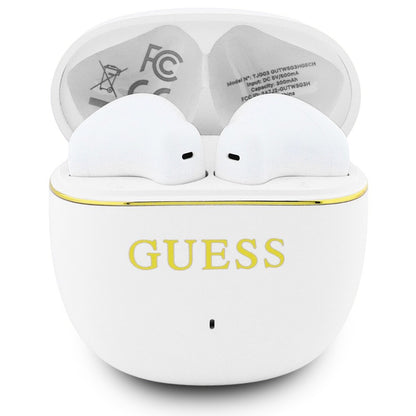 Kit mains libres Bluetooth Guess Glossy Gold Line Classic, TWS, Blanc