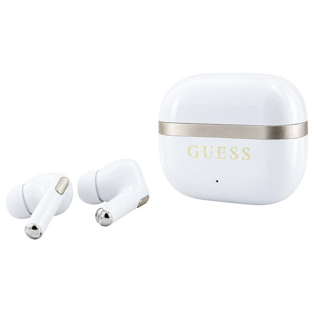 Kit mains libres Bluetooth Guess Glossy Gold Line Printed Classic Logo, TWS, blanc