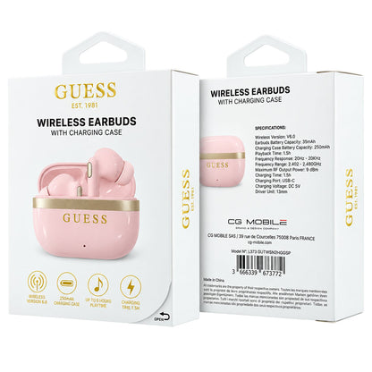 Guess Glossy Gold Line Printed Classic Logo Bluetooth Handsfree, TWS, Pink