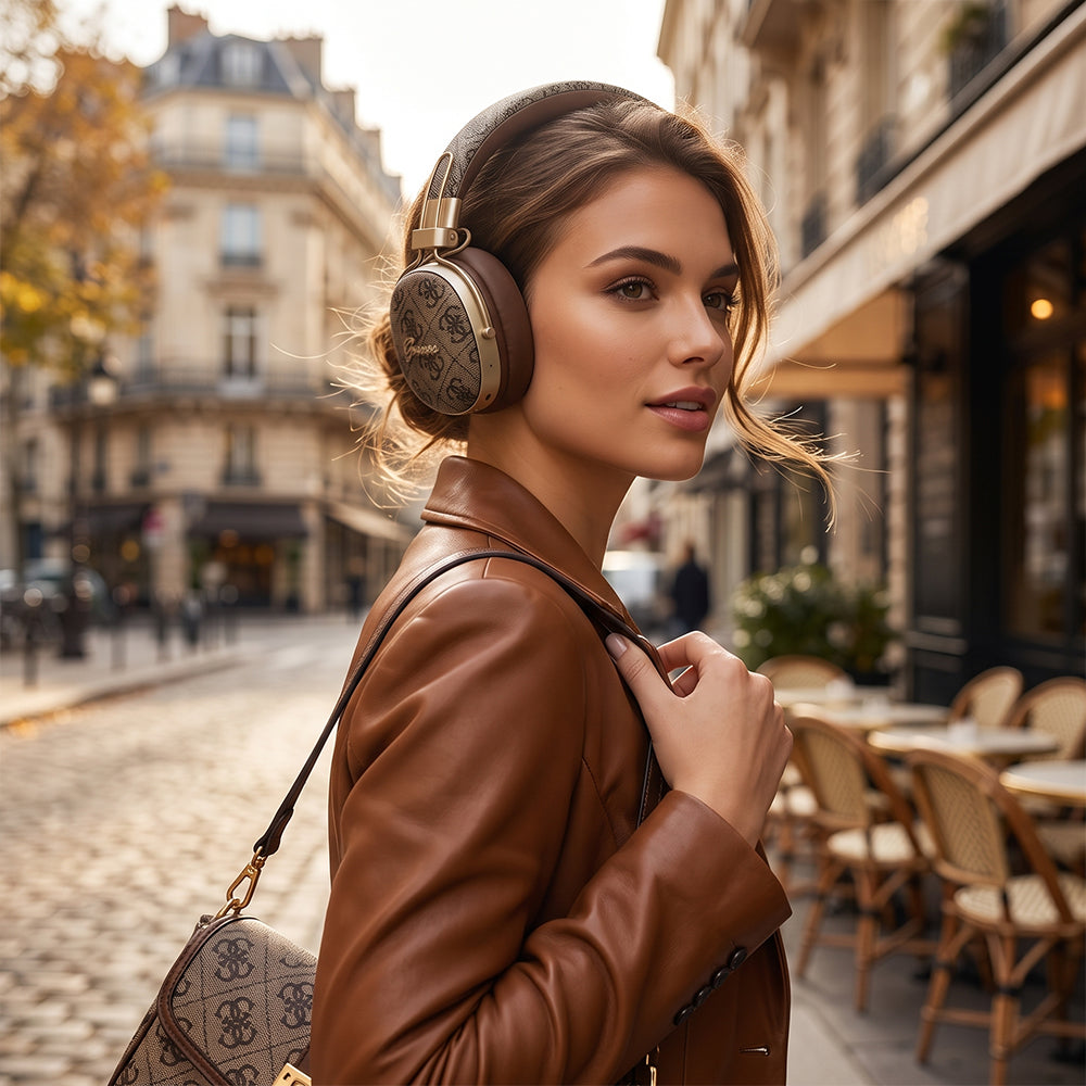 Casque Bluetooth Guess Metal 4G Script Logo, A2DP, Marron