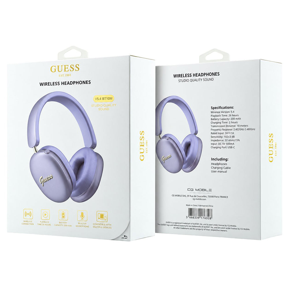 Kit mains libres Bluetooth Guess Metal Script Logo, A2DP, violet