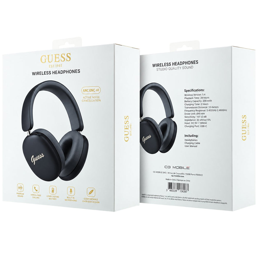 Kit mains libres Bluetooth Guess Metal Script Logo, A2DP, Noir