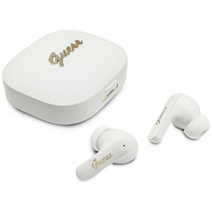 Handsfree Bluetooth Guess Script Logo Métallique, TWS, Blanc