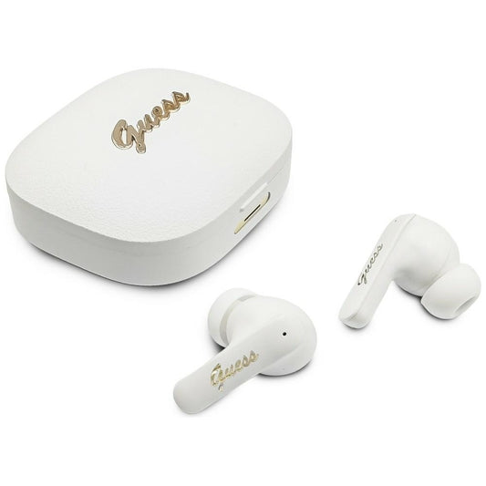 Handsfree Bluetooth Guess Script Logo Métallique, TWS, Blanc