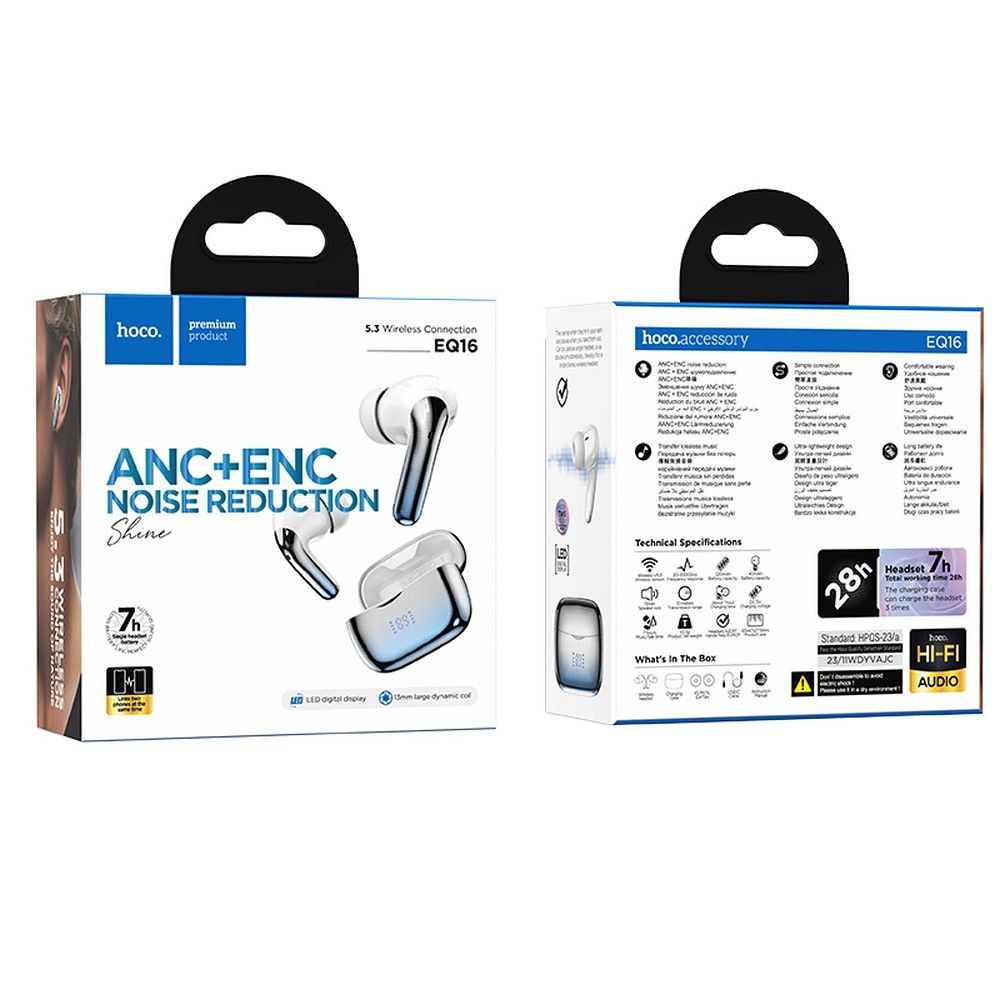 Kit mains libres Bluetooth HOCO EQ16, TWS, ANC, bleu 