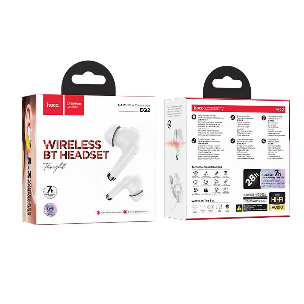 Kit mains libres Bluetooth HOCO EQ2, TWS, blanc 