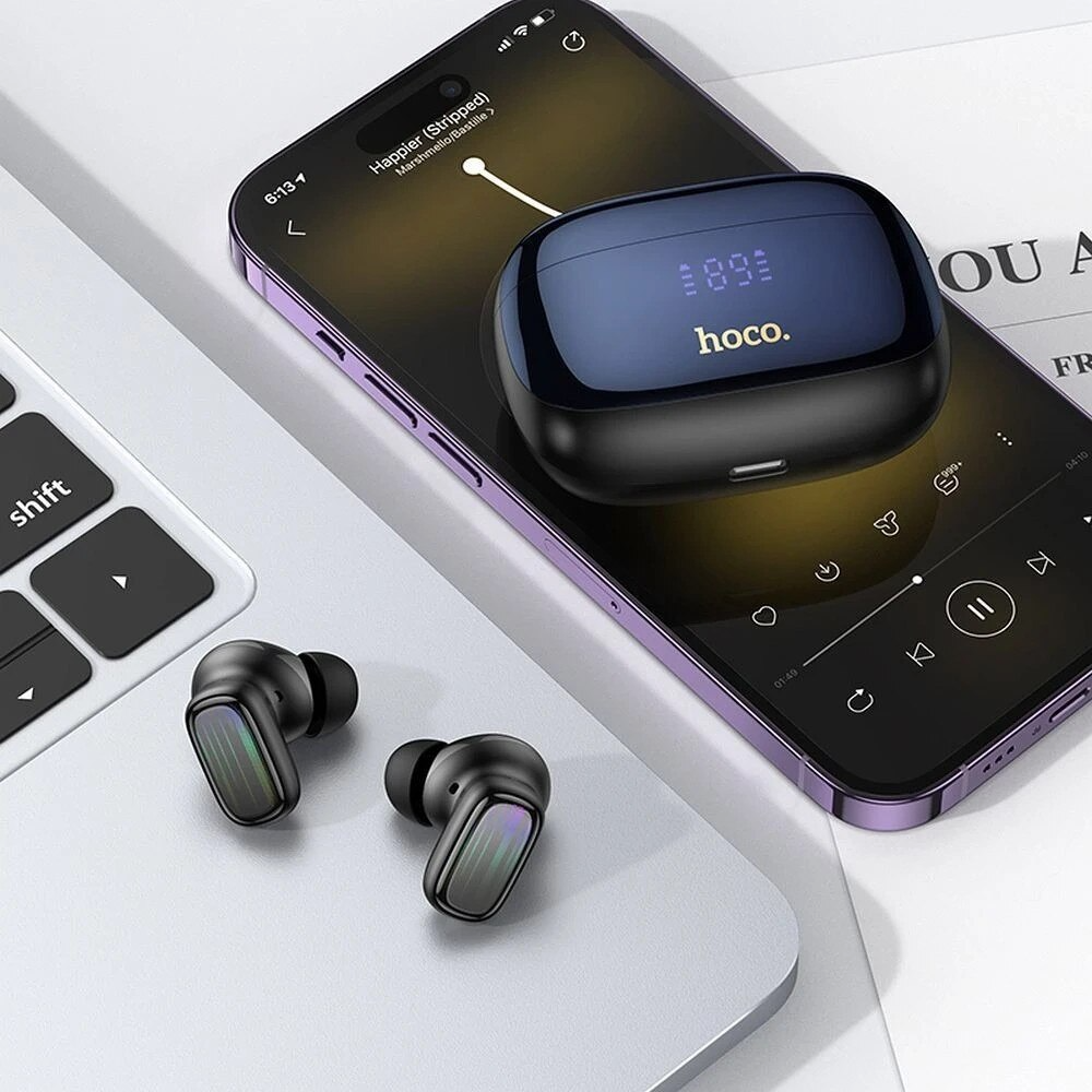 Kit mains libres Bluetooth HOCO EQ20, TWS, ANC, MultiPoint, Noir