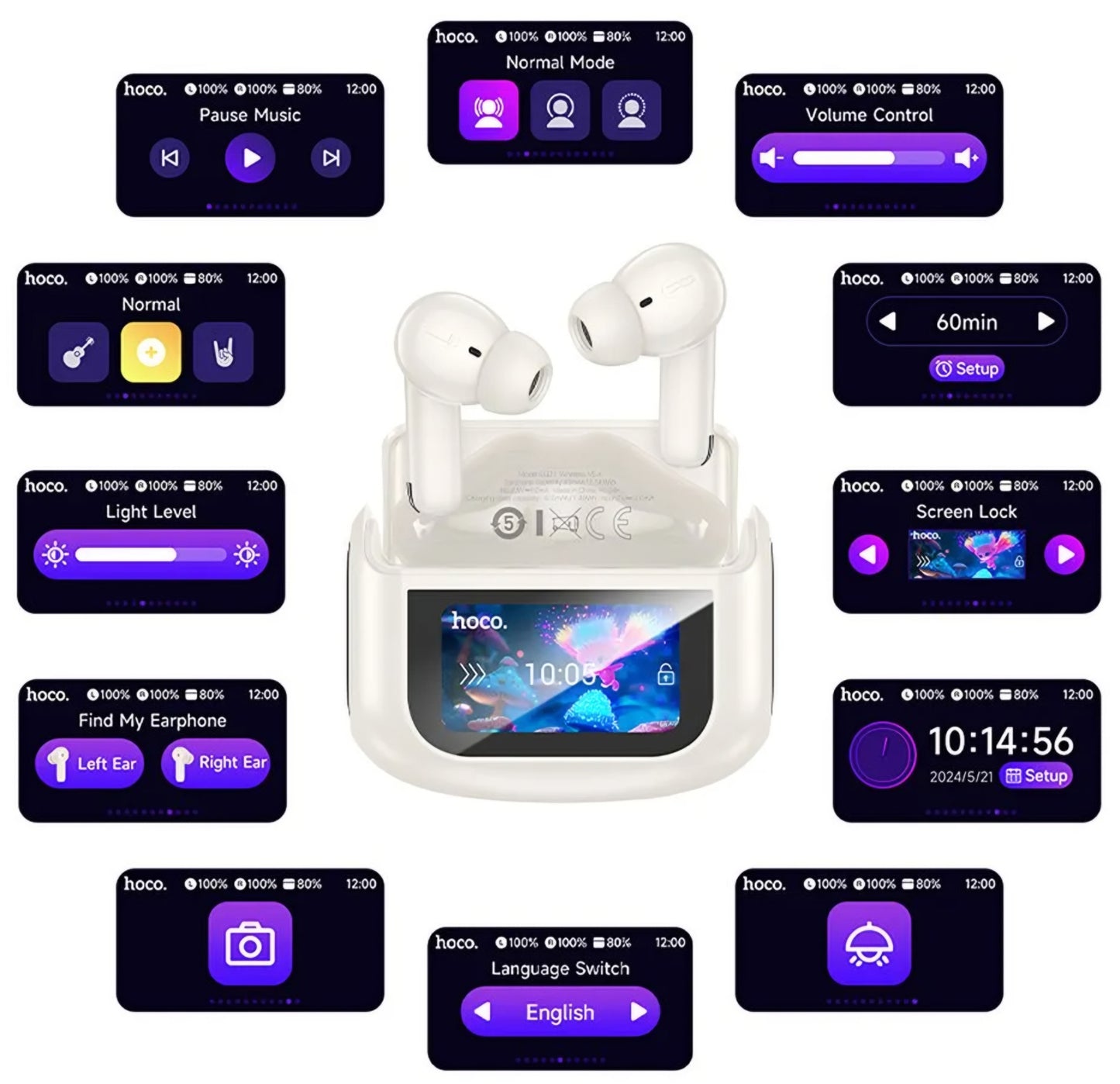 Écouteurs Bluetooth HOCO EQ21, TWS, ANC, Blanc