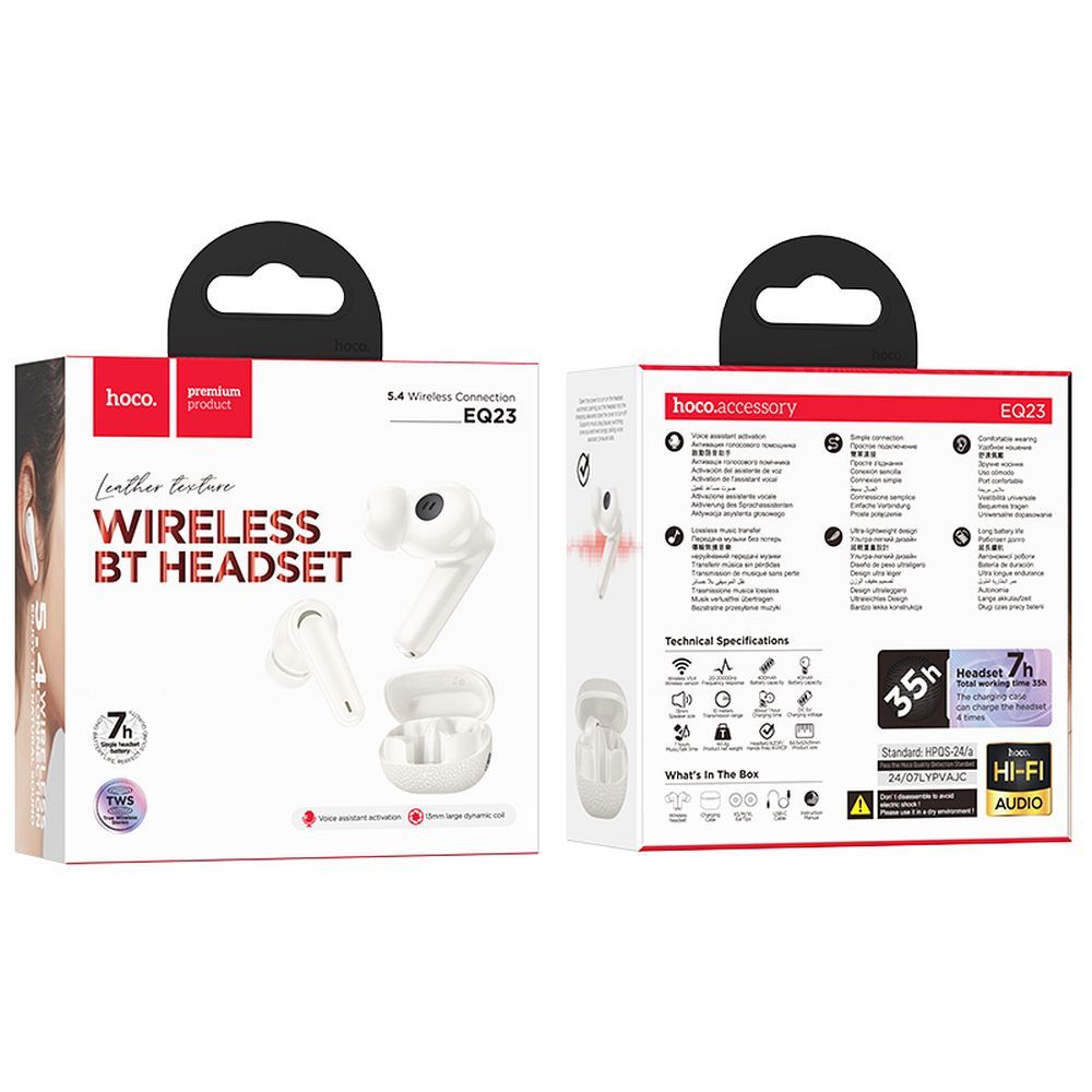 Handsfree Bluetooth HOCO EQ23, TWS, White
