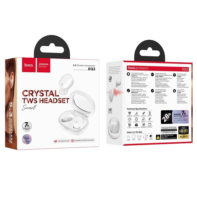 Kit mains libres Bluetooth HOCO EQ3, TWS, Blanc
