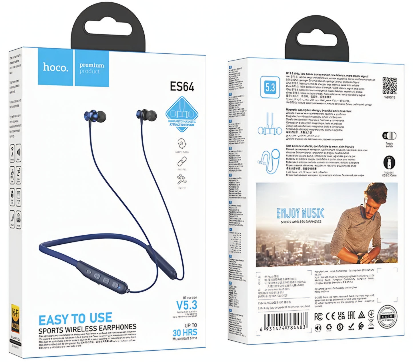 Kit mains libres Bluetooth HOCO ES64, A2DP, Bleu