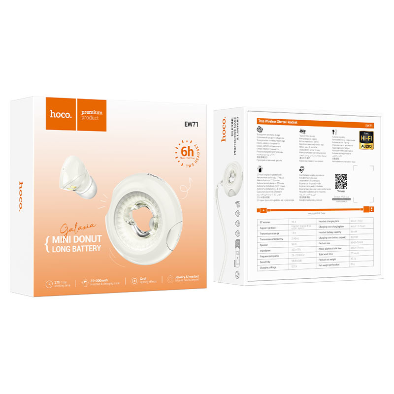 Kit mains libres Bluetooth HOCO EW71 Mini Donut, TWS, blanc